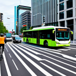 Smart City Intersection**

"An intersection in a modern, bustling city showcasing smart traffic management. Cars are moving efficiently, with dynamic traffic signals adjusting in real-time. Electric buses are visible, and bike lanes are clearly marked with cyclists. Pedestrians are walking safely on sidewalks. The overall scene conveys a sense of order and technological advancement. Safe for work, appropriate content, fully clothed individuals, professional urban planning, perfect anatomy, correct proportions, natural pose, well-formed hands, proper finger count, natural body proportions, professional quality, high resolution."

**