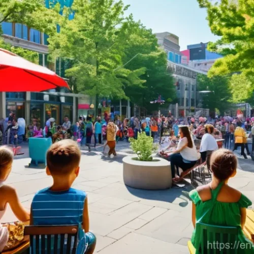 도시경제 활성화 방안 - **Vibrant Urban Oasis: A Community Gathering**
    A wide-angle shot of a beautifully revitalized pu...