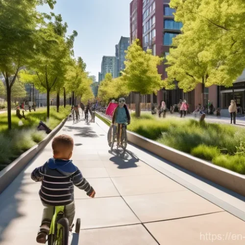 도시 성장관리 정책 - A vibrant, bustling city park integrated seamlessly into a modern urban landscape. The park features...