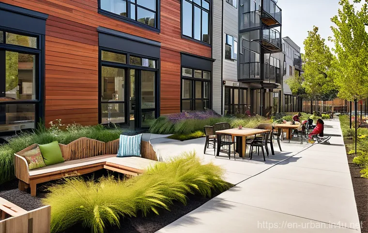 도시 성장관리 정책 - A vibrant, bustling city park integrated seamlessly into a modern urban landscape. The park features...